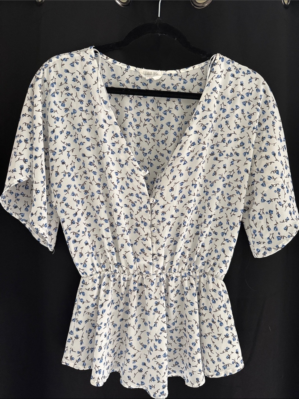 Sienna Sky White Peplum Dress with Blue Floral Print